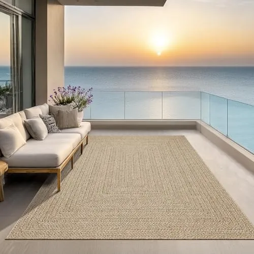 the carpet Kansas - Alfombra para Exterior e Interior con Aspecto de Yute Natural, Resistente a la Intemperie, Apta para Patio y jardín, Naturaleza, 80 x 150 cm