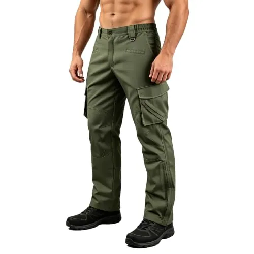 ZITY Pantalones de Trabajo para Hombre, Pantalones tácticos Cargo Senderismo con Cintura elástica montañismo para Exteriores con múltiples Bolsillos