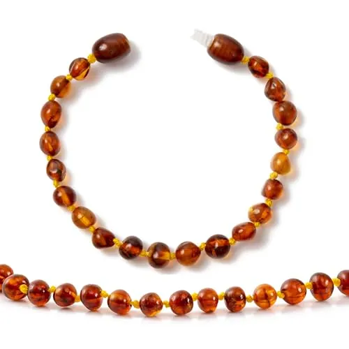 Cici's Story Pulsera/Tobillera de ámbar báltico(Unisexo)(Cognac) - 16cm Long - Hecho a Mano, Probado en Laboratorio, auténtico ámbar