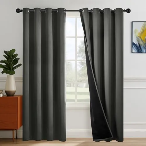 Deconovo Cortinas Salon Opacas 100% con Anillas, Cortinas Térmicas Aislantes Frío y Calor, Cortinas Modernas para Dormitorio con Reverso Negro, 2 Paneles, 140x270 cm, Gris Claro