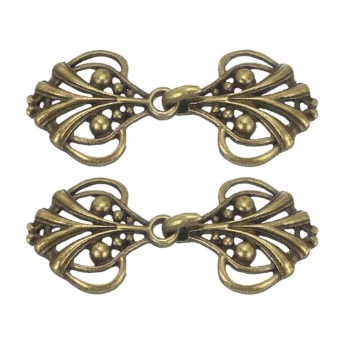 QUARKZMAN Broche de Capa, 2 Pares de Ganchos y Ojos para Coser, Cierres Vintage para Capas, Jerséis, Cuellos de Chal y Cardigans (Bronce)