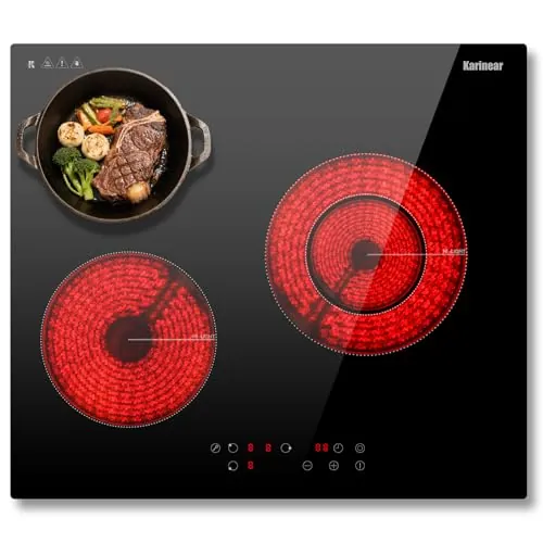 Karinear Placa Vitroceramica 3 Fuegos 60 cm con Zona Extensión, 5200 W