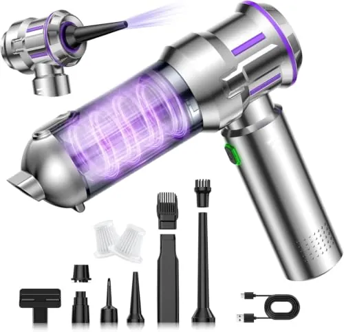 Aspiradora de Mano, 32000Pa 4 en 1 Aspirador Coche sin Cable Potente | Descarga de Polvo Automática con un Toque & Motor sin Escobillas, Ideal para Pelo de Mascotas, Coche, Hogar