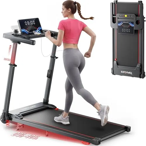 Toputure 6 EN 1 Cinta de Correr Plegable, 0%-5%-10% Inclinación, 12 KM/H, Cinta Andar con Manillar Ajustable para Hogar y Oficina, Walking Pad con 95°-105° Pantalla LED Ajustable, App, Control Remoto