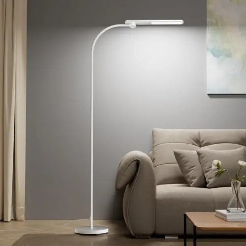 Honeywell Lámpara Pie LED,CRI97,Regulable c/Táctil, cuello ajust (Blanco)