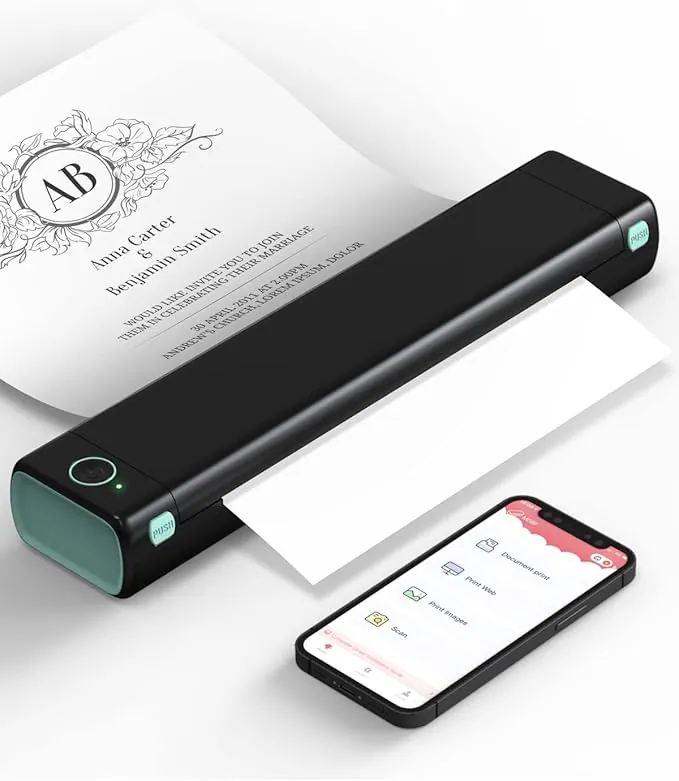 Phomemo M08F Impresora Térmica Portátil, Compatible con Papel Térmico A4, Impresoras de Viaje Móviles Inalámbricas para Automóviles y Oficinas