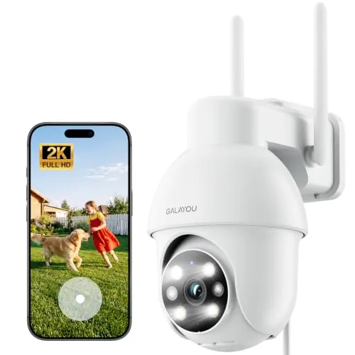 GALAYOU Camara Vigilancia WiFi Exterior, 2K Camera IP Vigilancia Seguridad | 3MP Camaras Vigilancia Domicilio WiFi, Visión Nocturna Color, Audio Bidireccional, Alerta Humana, Grabación Continua, IP65