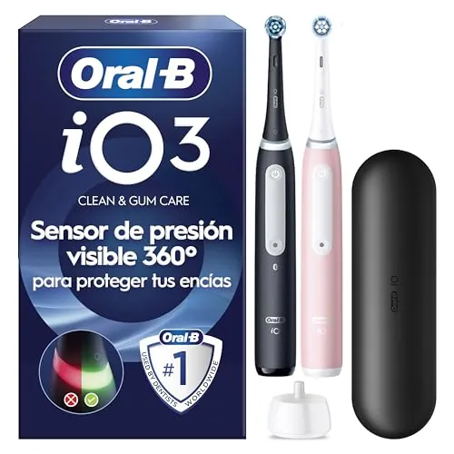 Oral-B iO 3 Cepillos de Dientes Eléctricos, Negro Y Rosa, Pack de 2