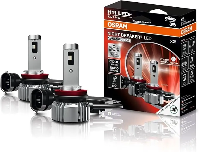 OSRAM NIGHT BREAKER LED SMART ECE H11, lámpara LED de reequipamiento homologada ECE R37, luz de carretera/cruce/niebla, sin necesidad de certificado, 6000 K, 12 V