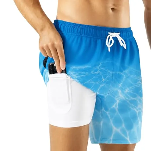Veximora Bañador Hombre Corto 2 en1 con Forro de Compresión Secado Rápido, Impermeable y Bolsillos con Cremallera, Short de Playa, Piscina, Surf, Regalo para Hombre en Navidad, Cumpleaños y Vacaciones