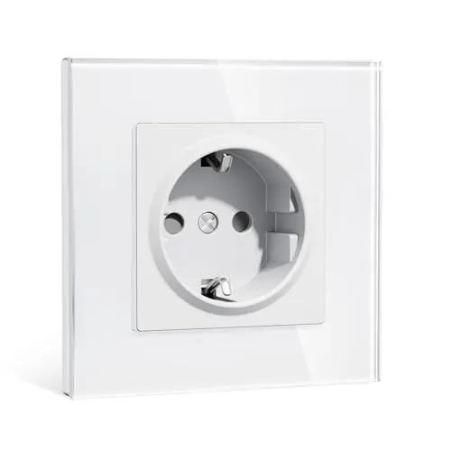 BSEEDLIFE Enchufe Pared,Enchufe Empotrable Estándar con Cristal,86 * 86mm 1 Gang 16A,Toma de Corriente,Fácil Instalación,Blanco