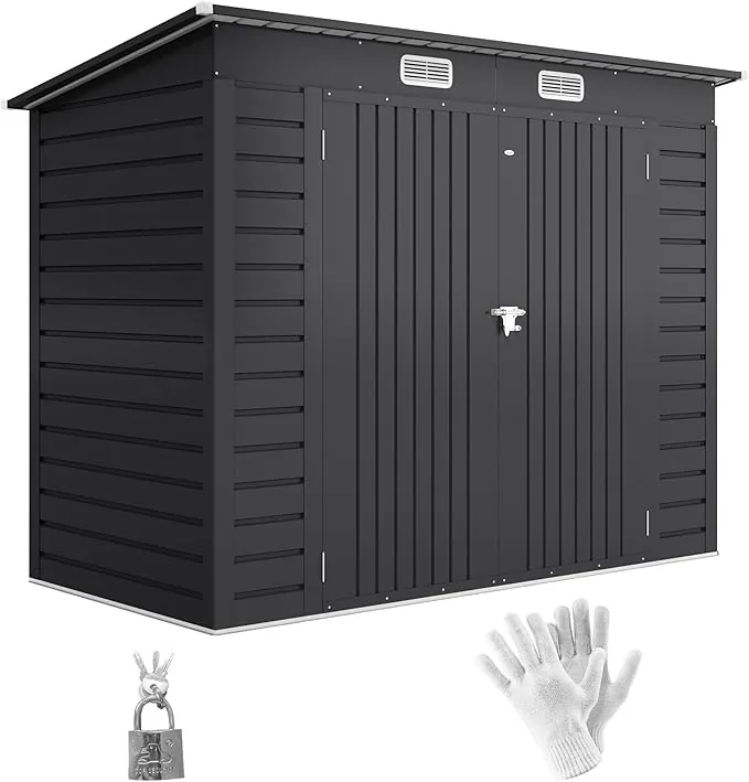 Outsunny Caseta de Jardín Exterior 2,7m² 249x121x183 cm Cobertizo de Jardín Exterior con Doble Puerta 2 Ventilaciones y Pestillo Cobertizo para Terraza Patio Fácil Montar Gris