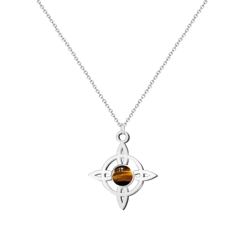 cotigo Collar para mujer Nudo de bruja con piedra y acero inoxidable + una pulsera de 7 nudos (gratis), nudo de bruja doble proteccion, Amuletos de suerte, bisutería para mujer. (Ojo de tigre)