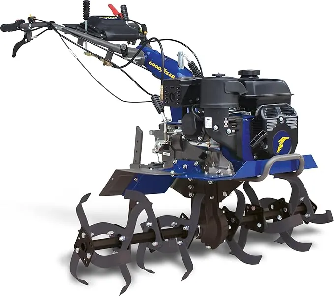 Goodyear - Motoazada Gasolina 4T 212cc, Potencia 5,2kW 3600rpm, 4+2 Velocidades, 32 Cuchillas, Transmisión por Engranajes, Manillar Regulable, Parada Automática, Accesorios, Rotovator