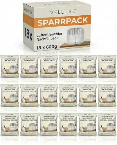 Vellure® 18x Recambio para Deshumidificador 600g (Set de Ahorro de 5 Unidades de Recambio para Deshumidificador Granulado) - Protección Contra el Moho y los Olores