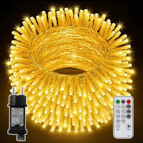 CNMTCCO Guirnalda Luces Exterior Enchufe, Tiras de LED para Exterior, Luces Navidad Exterior, Luces LED Exterior IP44, 8 Modos Blanco Cálido 2700K Timer Remoto Jardín Terraza (40m 400LED)