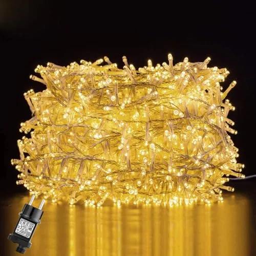 GlobaLink Luces Exterior 25M 1000LEDs-Blanco cálido | para de Arbol Navidad IP44 Impermeable, Guirnaldas de Interior, 8 Modos de Luz, Decoracion Patio, Jardín, con Tambor