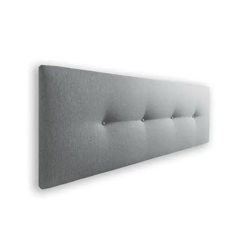 Silcar Home - Cabecero de Cama 135 Tejido Gris Claro Silvi - Tapizado, Estructura Madera, Hilera Botones Estilo Moderno - Fácil Instalación, Acolchado Confort - 135 cm, Tela Gris Claro