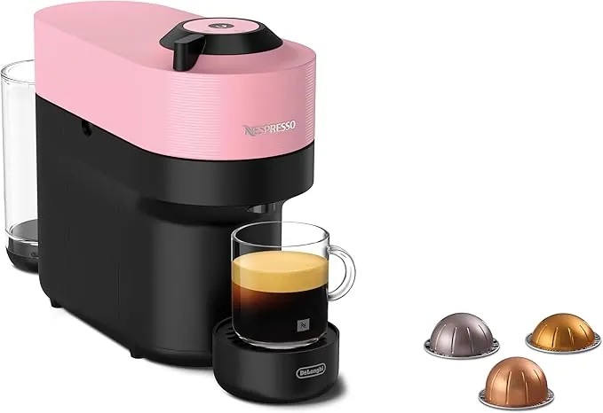 De'Longhi Nespresso Vertuo Pop – Cafetera de Cápsulas, Tecnología Centrifusion, 4 Tamaños de Taza, Set de 12 Cápsulas Incluido, Rosa (ENV90.P)