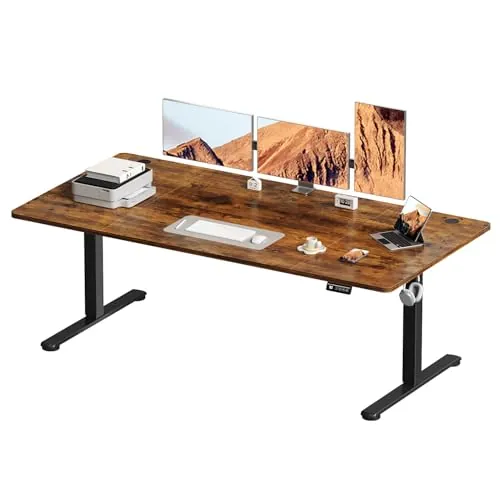 Devoko 180x80 cm Escritorio Regulable en Altura, Escritorio Elevable Eléctrico Telescópico Bidireccional, Escritorio de Oficinay Hogar, para Estudio en Casa con Tablero Ensamblado, Marron