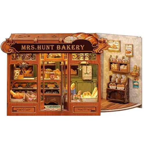 CUTEBEE Book Nook Kit - DIY Maquetas para Construir Adultos Modelbouw, Puzzle 3D Bakken Miniature House, Familiares y Amigos (Mrs. Hunt Bakery)