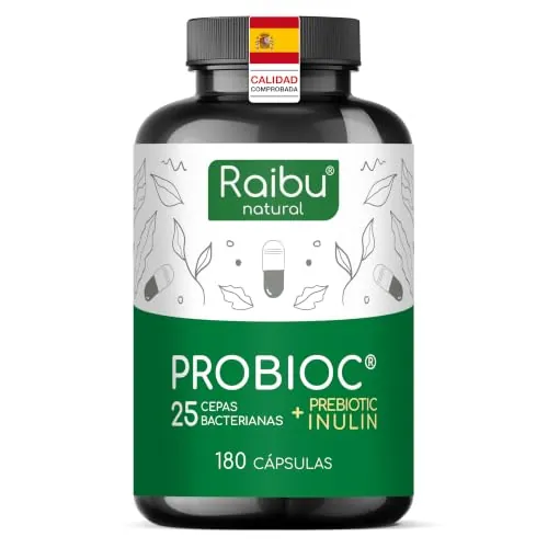 Probióticos y Prebióticos Intestinales con 25 Cepas Bacterianas + Inulina, 180 Cápsulas - 60 Mil Millones de UFC: Flora Intestinal Completa - Lactobacillus, Bifidobacterium, Máxima Concentración