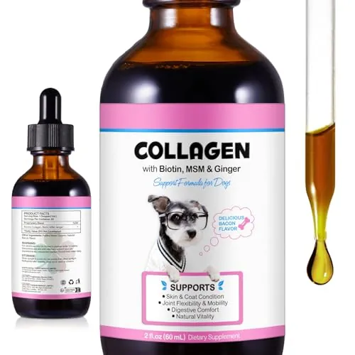 Colágeno para Perros, Suplemento para la Piel y el Pelo, Alivio del Picor para Perros Fortalecimiento de Las Articulaciones, Flexibilidad y Movilidad, Suplemento para Caderas, 60ML