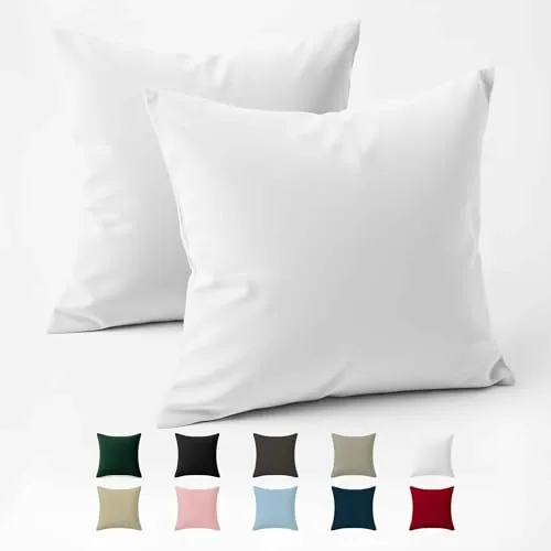 Funda Almohada 60x60 Algodón Reforzado (Pack de 2) - Blanco - Tela Apretada de 57 Hilos/cm² - Funda de Almohada 60 x 60 - Certificación Oeko Tex - Dreamzie