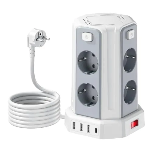 8 AC Regletas Enchufes con 3 M Alargador Multiple con 4 Interruptor y 4 USB