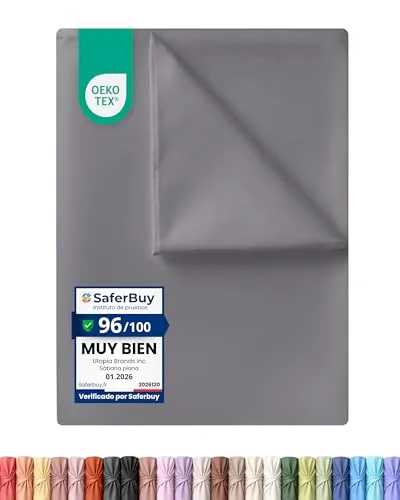 Utopia Bedding Sábana Encimera , Cama 90 - 167x243cm - Gris | Certificado Oeko-Tex, Poliéster Cepillado Suave Microfibra Sábana Plana sin elástico