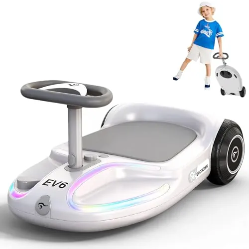 EVERCROSS EV6 Coche Eléctrico Infantil, 4-en-1 Recargable Carro, 3 Velocidades, Motor Brushless 90W, Anti-vuelco, Luces LED & Bluetooth, Patinete Eléctrico Plegable con Volante 360° para Niños