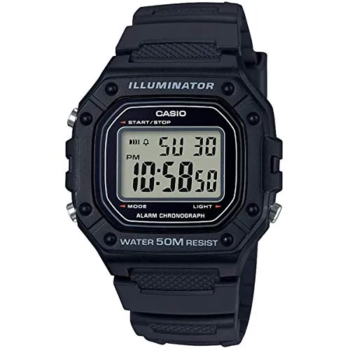 Casio Reloj Cuarzo Unisex 43.20mm con dial Digital LCD y Correa de Plastic/Resin Strap Negro W-218H-1AVEF