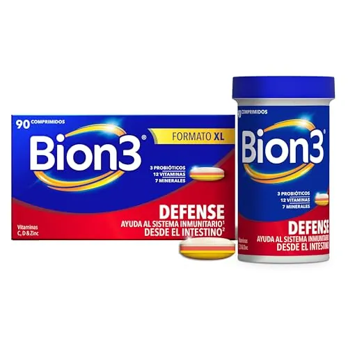 Bion3 Defense Comprimidos Multivitamínicos con Probióticos, Complemento Alimenticio para Ayudar al Sistema Inmunitario¹, Vitamina C, D, Zinc, Hierro