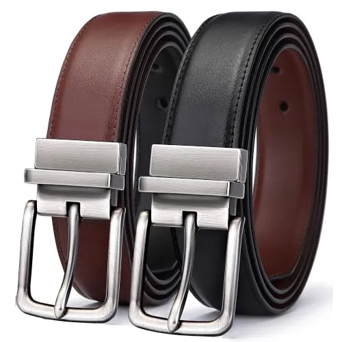 BULLIANT Cinturón Hombre, Cinturón Reversible Cuero 31mm,Tamaño Ajuste(Negro/Marrón Claro-120cm/40-42 Cintura ajuste)