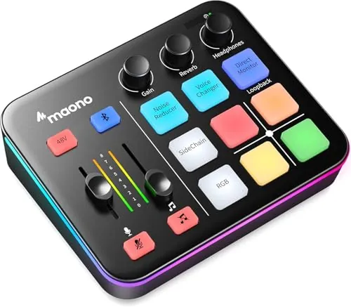 MAONO Mezcladora de audio para gaming, interfaz de audio con previo pro, RGB, Bluetooth, alimentación phantom de 48V para Live Streaming, Podcasts,creación de contenido y Gaming-MaonoCaster G1 NEO
