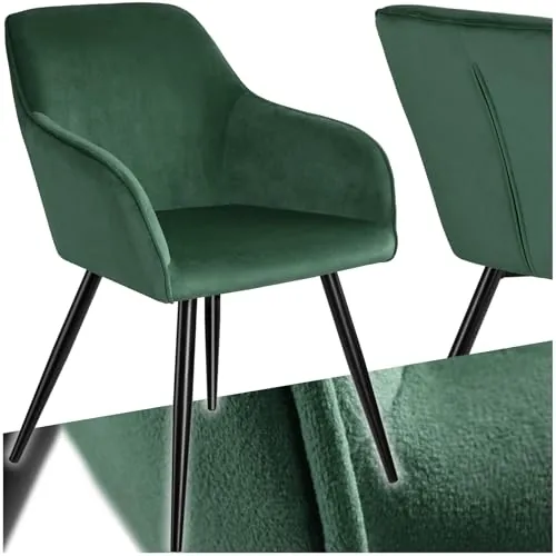 tectake® Silla de Comedor Tapizada de Terciopelo con Reposabrazos, 120 kg