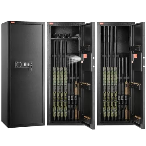 VEVOR Caja Fuerte para 6-8 Rifles con Cerradura y Teclado Digital Gabinete de Almacenamiento para Armas de Acceso Rápido con Estante Extraíble para Rifles y Escopetas para Hogar (Requiere Ensamblaje)