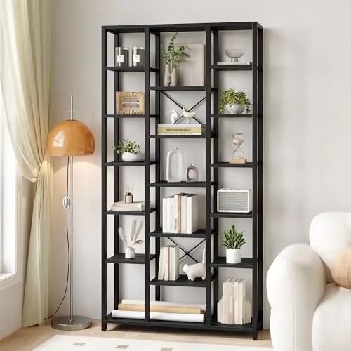 Hzuaneri 200cm Librería con 18 Estantes, Negro