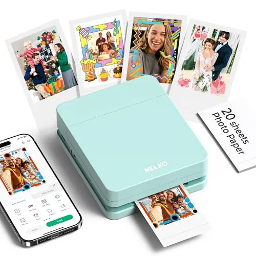 Nelko PP01 Impresora Fotos Movila, Mini Impresora Portátil a Color, Impresora Instantánea de Pegatinas para Smartphones iOS/Android con App de Edición, Verde