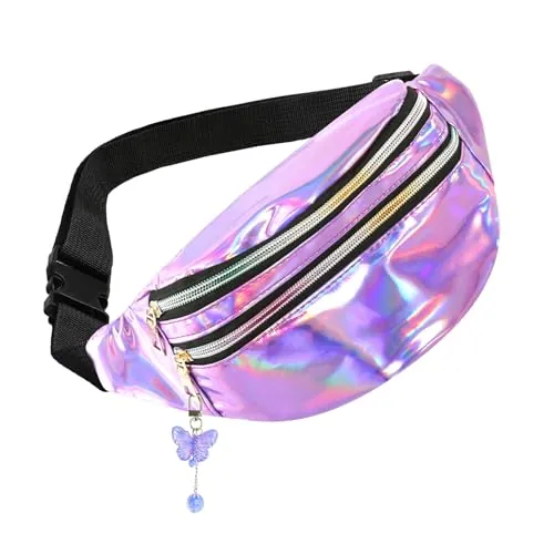 Riñonera Multicolor con Diseño de Mariposa para Mujer, Niños y Niñas - Hipbag Elegante para Festivales - Morado, 30 x 12 x 13 cm