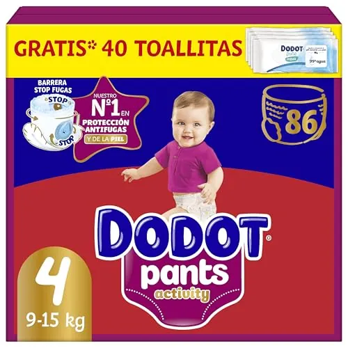 Dodot Activity Pants Pañal-Braguita Talla 4, 86 Pañales, 9kg-15kg, Con Ajuste 360 que ayuda a prevenir holguras y fugas y materiales extra suave