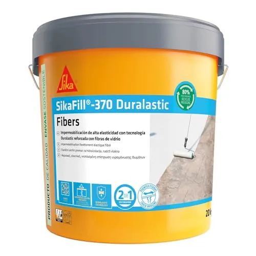 SIKA - Impermeabilización reforzada con fibra - SikaFill 370 Fibers - Blanco -Pintura acrílica con fibras de vidrio para impermabilización de cubiertas, terrazas visitables - Puenteo de fisuras - 20kg