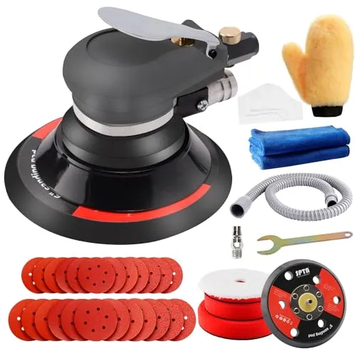Máquina de pulir excéntrica SPTA 125 mm/150 mm, lijadora excéntrica, lijadora con 24 papel de lija y 3 esponjas de pulido para pulir, lijar y lijar coches -HASPS6SET