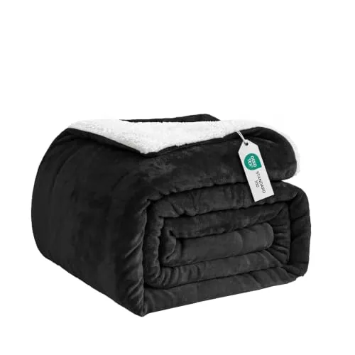 Good Nite Mantas 150x200cm, Manta y Colchas, Mantas para Sofa, Manta de Franela Sherpa Gruesa de Invierno Blanket (Negro)