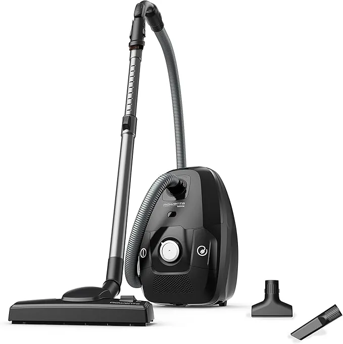 Rowenta Force Max Silence - Aspirador con bolsa de 900 W, hasta un 82% reciclable, gran filtración HEPA más de 99,98%, depósito de 4,5 L, cable de 8,4 m, incluye accesorios tapicerías, negro