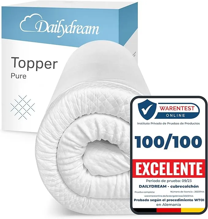 Dailydream Topper viscoelástico para colchón de 140x190, Grosor 5cm, Sobrecolchón Memory Foam, Edition Standard, Model M, Cubrecolchón de Espuma, Espuma viscoelástica, Espuma Memoria, Topper Sofa
