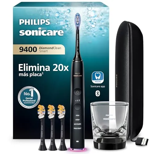 Philips Sonicare DiamondClean Smart 9400 cepillo dental eléctrico, sónico con aplicación, sensor de presión, 4 modos de cepillado y 3 niveles de intensidad, negro, modelo HX9918/89