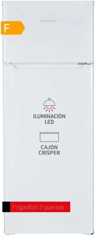 Corbero - Frigorífico 2 Puertas Estático | CF2PH14321W | 206L | Luz Interior | Balcones Ajustables | Estantes de Cristal | Blanco