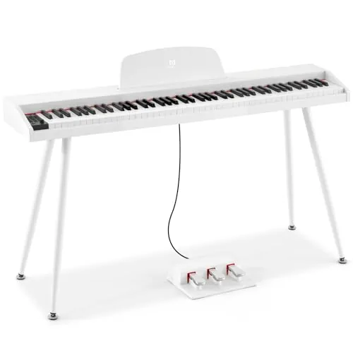 MUSTAR Piano digital de 88 teclas con sistema de 3 pedales para principiantes, color blanco