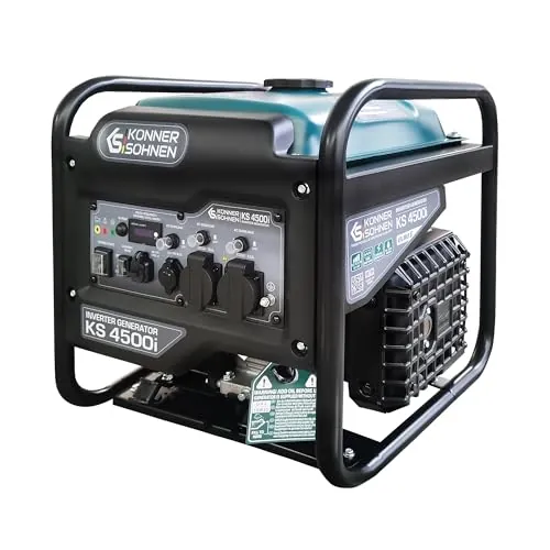 Generador inverter de gasolina K&S, potencia máx. 4500W, USB QC 3.0, Type-C, Eco-mode, pantalla LED, 4 tiempos, 12 V, 2×230 V tomas de corriente, Könner & Söhnen KS 4500i